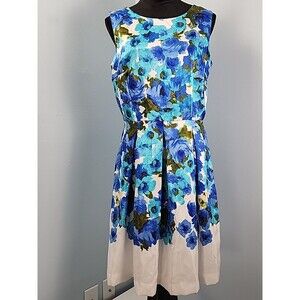 Karin Stevens A-line Dress Sleeveless Floral Rear Zip Size 10 Spring Garden